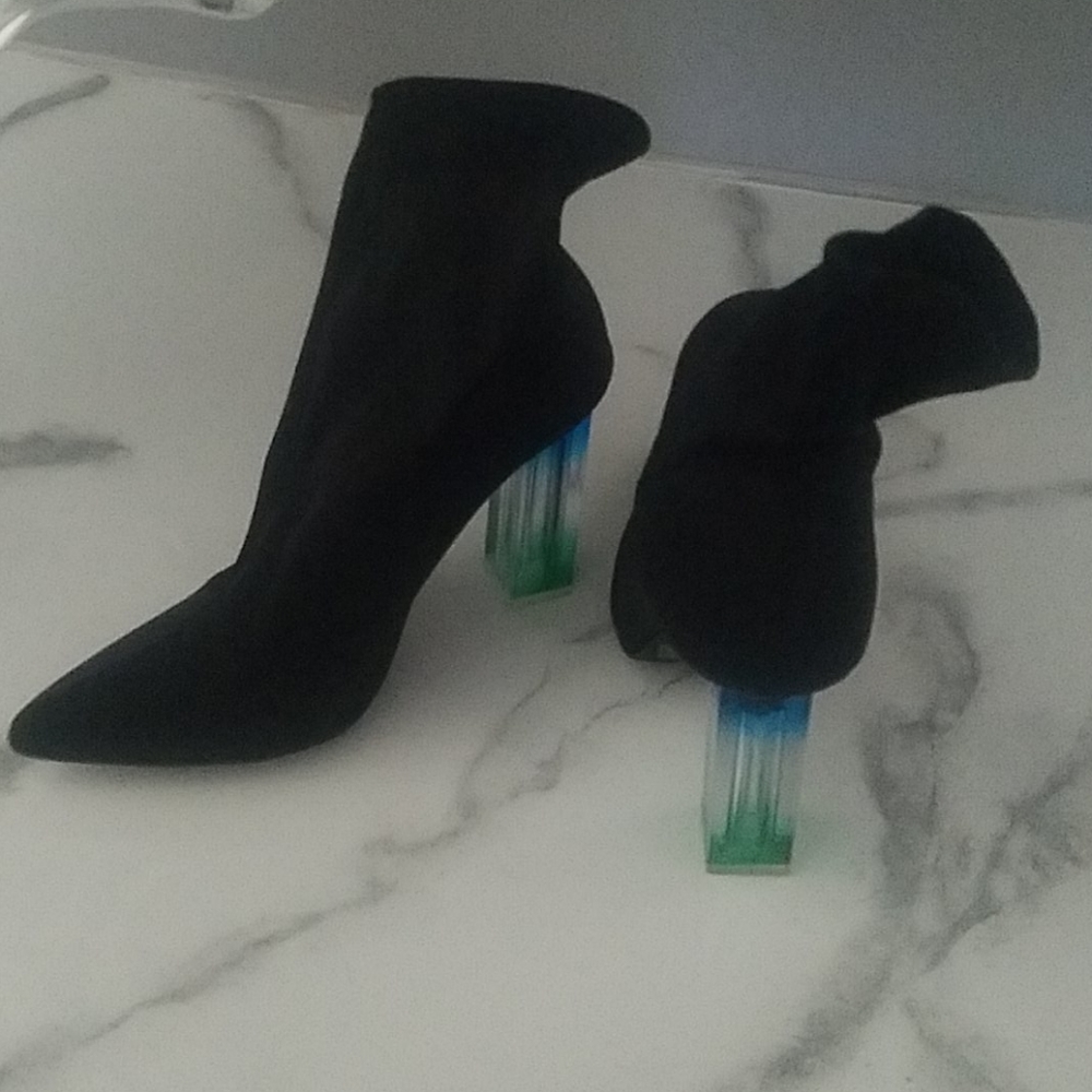 Black Booties with Clear Colorful Heel
